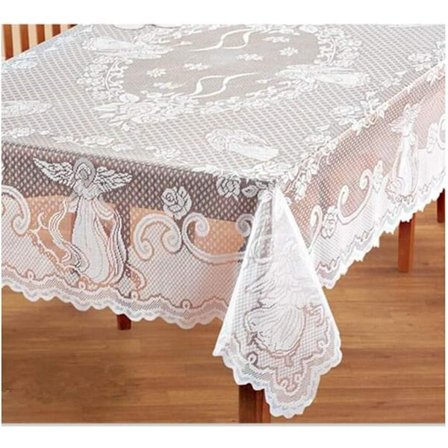 60" x 84" (B x L), Rektangulär vit spetsduk med broderi