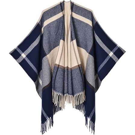 Dame Shawl Wraps Åben Front Rejse Poncho Kappe Varmt Oversized Plaid Trøjer Casual Cardigan Shawls til Efterår Vinter, Blå