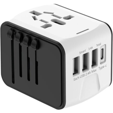 TS-Universal International Rejseadapter med 3 USB og 1 Type C, 1500W, Stik Frankrig til USA Canada UK EU Australien Kina Japan