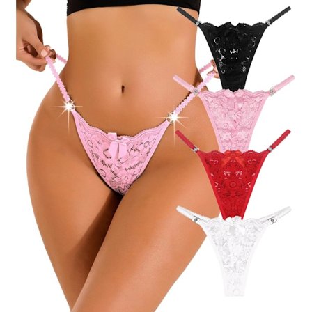 2025 Senaste Modell 4-pack Dam Trosor G-string T-rygg Spets Utskurna Låg Midja Trosor Blommiga Andningsbara Cheeky Underkläder Trosor 4-pack