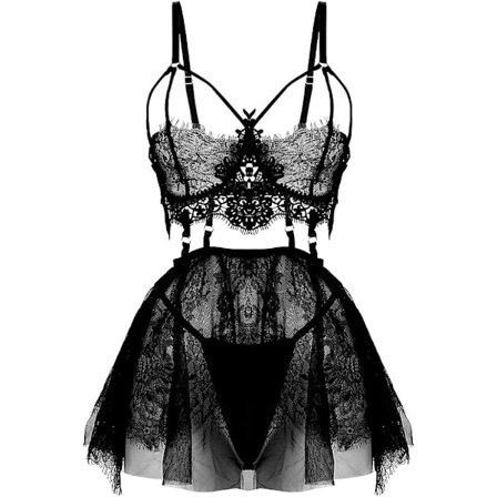 Plus Size Underkläder för Kvinnor Spets Svart Babydoll Sexig Mesh Hög