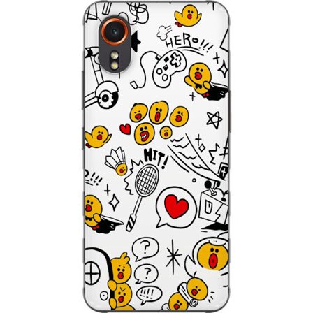 Kompatibelt Mobildeksel til Samsung Galaxy Xcover7 Lekne gule ande doodle-mønster med spill, hjerter og uttrykk - fargerik kawaii-inspirert design ful