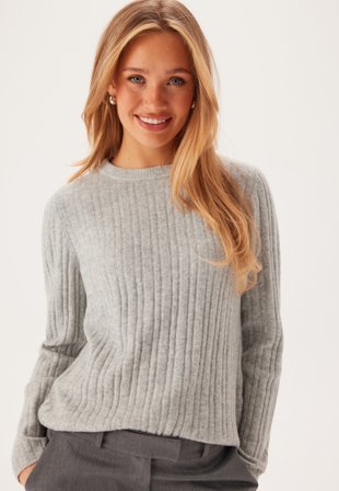 ONLY Onljeanett Life L/S RIB O-NECK Light Grey Melange Klær