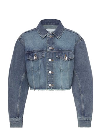 Monki Cropped Oversized Barrel-Sleeved Denim Jacket - Blue - XL