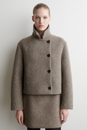 COS Women's Giacca Corta In Misto Lana Cotta in Beige