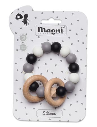 Rattle. Silic And Wood - Black, Grey, White. Toys Baby Toys Teething Toys Multi/mönstrad Magni Toys