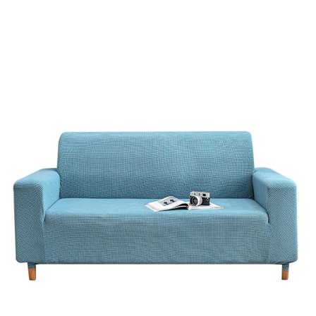 Ljusblå; 4-sits, 230×300cm; Elastiskt sofföverdrag i majsfleece med full täckning, förtjockat för alla årstider, perfekt för schäslongsoffor.