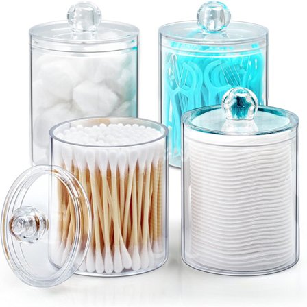 Bomullsdottebeholder Baderomsbeholdere med lokk for bomullsdotter Bomullsputeholder (4-pakning)