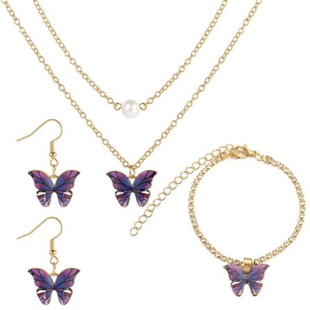 Butterfly hänge halsband Set Crystal smycken Set LILA