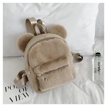 Nyt Sødt Øre Design Kort Plysset Pelsagtig Dame Børn Studerende Rygsæk Skuldertaske Packsack Tasker Skolerygsæk Piger Håndtaske~08685