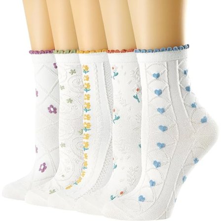 Damstrumpor Crew Socks Casual Bomull Söta Strumpor Roliga Nyhet Flickor Tunna Klänning Blommiga Ankelstrumpor 5-pack