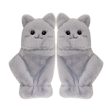 Vinter Fingerløse Handsker til Kvinder, Konvertible Varme Halvfinger Vanter Flip Tops, Kat Plys Handsker rosa[HK]