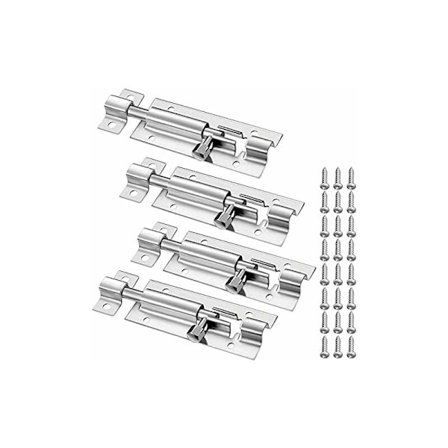 4 stk. lås, Targette-dør, ikke-deformerbar dødboltlås, skydelås, rustfrit stål med professionelle skruer Leveres med 24 skruer til alle typer døre 