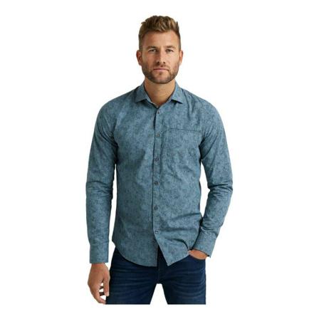 PME Legend, Long sleeve shirt allover print po dark denim Blauw, Heren, Maat:M