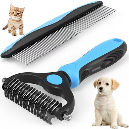 Pälsvårdskombo, 2 i 1 Professionell Pälsvårdsräfsa för Katter & Hundar, Avmattningskam för Enkla To