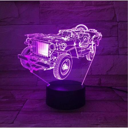 Kreativ gammal Jeep-bil 3D-ljus nattlampa 7 färger ändras A