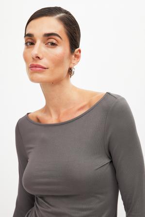 NA-KD Haut manches longues à encolure bateau - Tops manches longues - Gris - XS (EU 32)