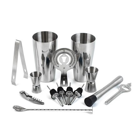 Boston Shaker Set med 13 delar i rostfritt stål inklusive 20 oz oviktad & 27 oz viktad professionell bartender cocktailshaker