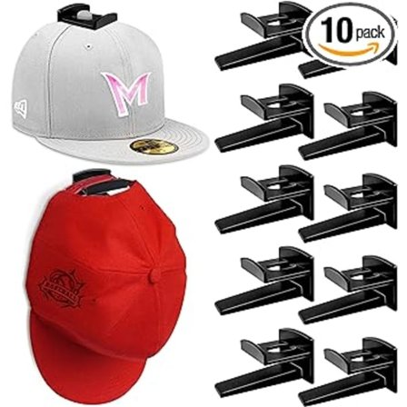 Hatthylla för vägg (10-pack) - Hatthyllor för basebollkepsar, självhäftande hattkrokar för vägg, hattorganisatör utan borrning, cowboyhatthållare, 