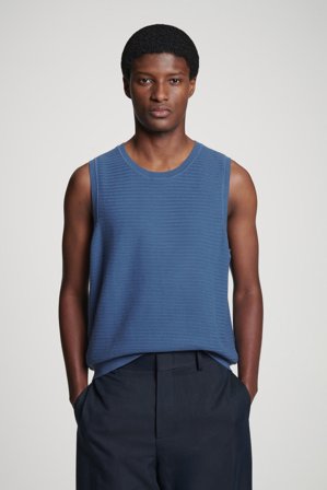 COS Homme Débardeur En Maille De Coton Texturée in Bleu