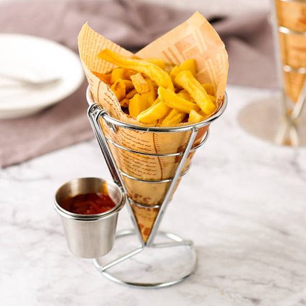 2 stk. Pommes frites-holder, kjeglekurv, pommes frites-holder med metall