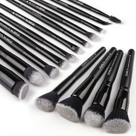 Trähandtag Makeup Borste Premium Syntetisk Makeup Borste Set 15 Delar (Svart)
