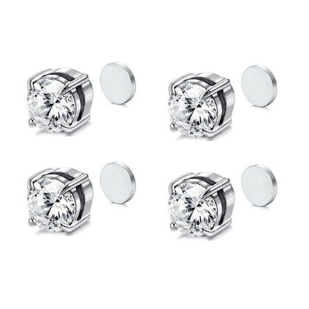 2 par zirkonmagnetörhängen utan genomborrade silverörhängen