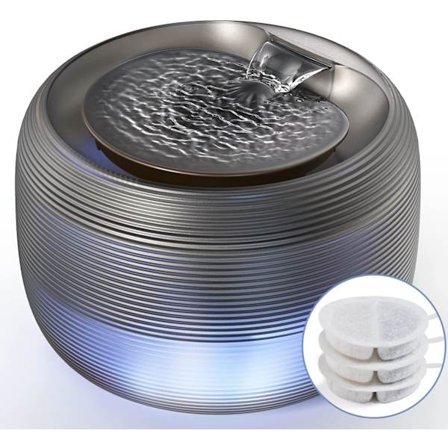 2,5L Ultra Stille Kattefontæne Vanddispenser til Hunde med LED-lys, Anti-kalk med 4 P