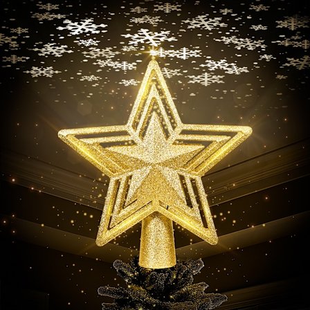 Roterande 3D Stjärna Trädtopp Projektor Med Snöfallseffekt Batteridriven Juldekoration Guld 27x25x12cm