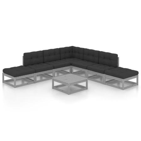Vidaxl Loungegrupp Med Dynor 8 Delar Massiv Furu Grå