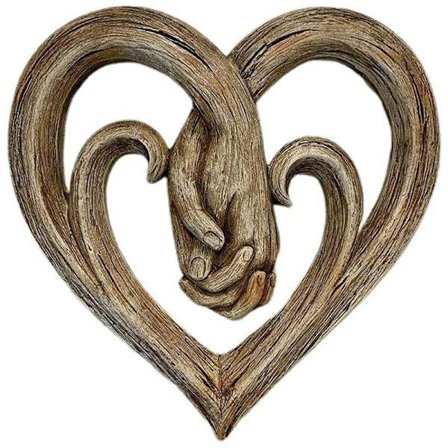 Veggdekorasjon i tre med hjerter som holder hender - Skulptur - Veggkunst - Håndtrykk - Håndverk - Statue for kontorveggdekorasjoner