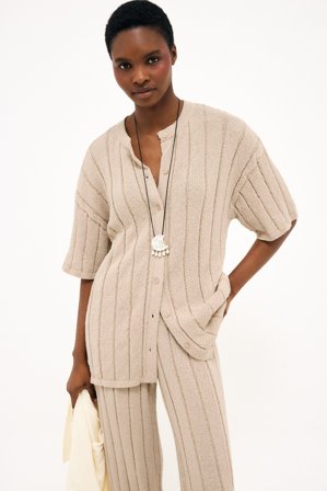 NA-KD Kortärmad stickad kofta - Koftor & Cardigans - Beige - XS