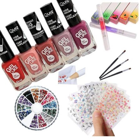 Neglesæt - Dekorationssæt - Neglelak, Rhinestone, Negleklistermærker