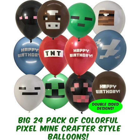 24 kpl Pixel Miner Craft Style Gamer Party -ilmapalloja - Suuria