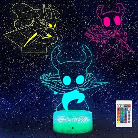 SHEN Hollow Knight 3D Natlampe Illusionslampe Farveskiftende LED Akryl RGB Lys til Soveværelse Valentinsdagsgave LED Lys, Børneværelsesindretning