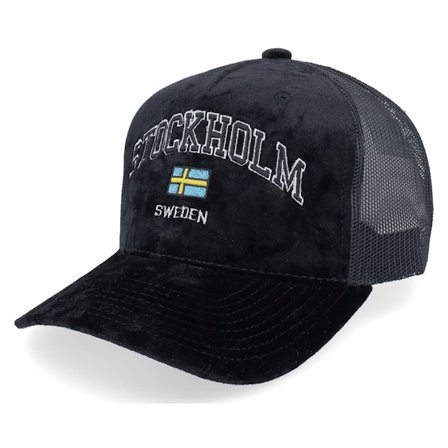 Iconic - Svart trucker Caps - Stockholm Sweden Velvet Black Trucker @ Hatstore