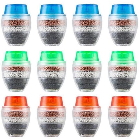 12 stk. 5-lags vannfilter for vannrenser hjemme. Filter med aktivert karbonfiltrering. Minikranfilter for springvann.