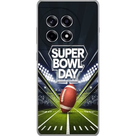 Yhteensopiva Puhelinkuori OnePlus 12R Super Bowl Day juliste, jossa amerikkalainen jalkapallo valaistuksella varustetulla areenalla dramaattisessa urh