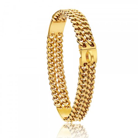 Guld Hundehalsbånd med Stålspænde, Dobbelt Cubansk Stærk Rustfrit Stål Hunde Gåtur Halsbånd Halskæde Store Hunde(21in Lang)