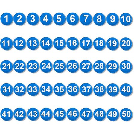 50 stk. 1-50 Magnetiske Tal, 2 cm Blå Talmagneter til Køleskab, Whiteboard & Læring