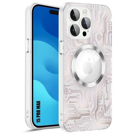 Coque - BOOLING - för iPhone 15 Pro Max - Mönster Krets - Kameraskydd - Trådlös Laddare