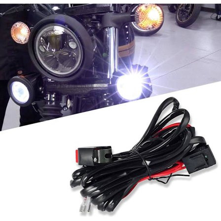 Universal LED-kabeltrådssæt med relækontakt med 2 lampeforbindelser til motorcykelkørelys, ekstra arbejdslys