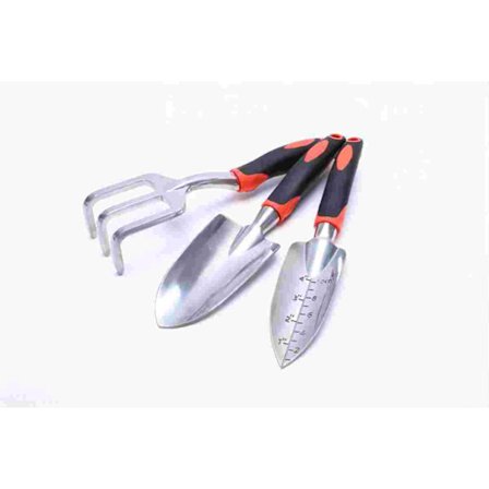 Havearbejdssæt, 3-delt havearbejdssæt i aluminium med håndskovl, planteskovl og kultivatorhåndrive