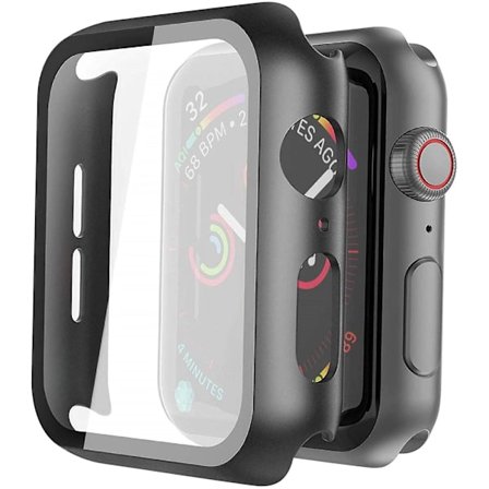 Hård PC-fodral med skärmskydd i härdat glas, kompatibel med Apple Watch Series 6 SE Series 5 Series 4 40 mm - Svart, 2-pack