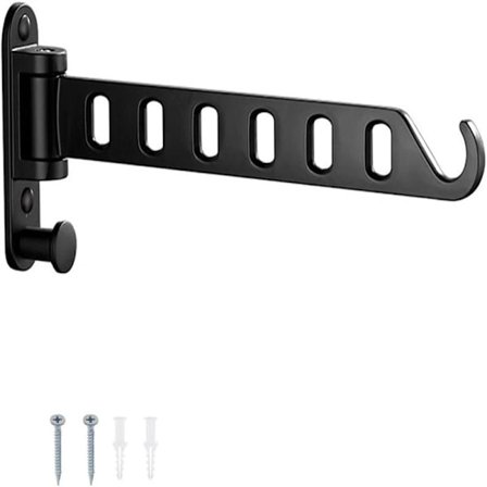 Vægmonteret tøjstativ, sammenklappeligt vægtøjstativ, 180° drejelig bøjle, vægkrog med skrue, til vaskeri, badeværelse