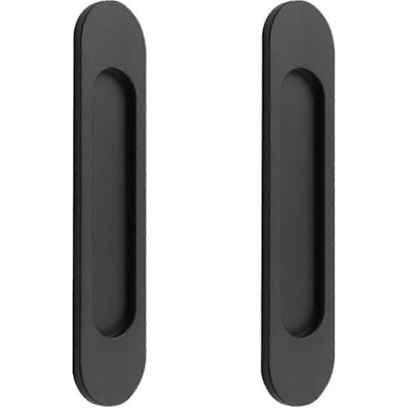 Set med 2 självhäftande mattsvarta ovala skjutdörrhandtag i aluminiumlegering, ingen stansning för skjutdörrar, fönster, skåp [DB]