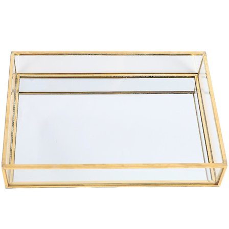 Nordisk Retro Opbevaringsbakke Guld Rektangel Glas Makeup Organizer Bakke Dessert Tallerken Smykke Display