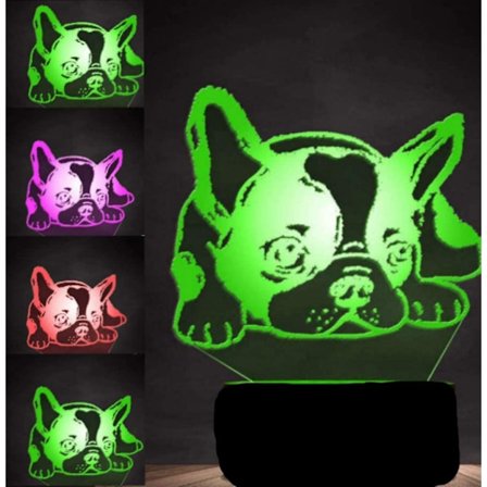 3D Fransk Bulldog Hund Natlys Hvalp Dyr Bordlampe Dekoration Bord Skrivebord Optisk Illusion Lamper 7 Farve Skiftende Lys LED Bordlampe Julegave Hjem