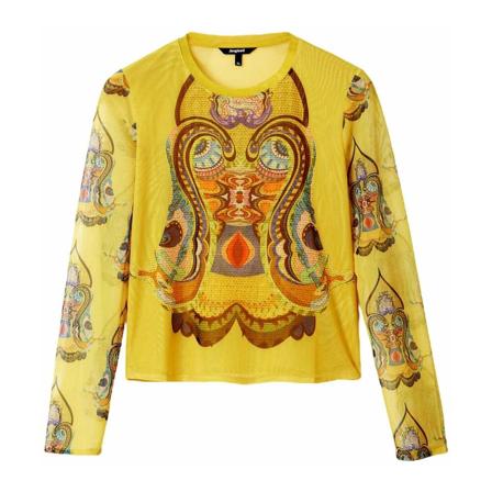 Desigual, Tops Geel, Dames, Maat:S,print