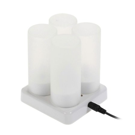 4 st/set Uppladdningsbara LED Fladdrande Flamlösa Värmeljus Ljus Med Frostad Laddningsbas Gult Ljus Ac100-240v (med Batterier)